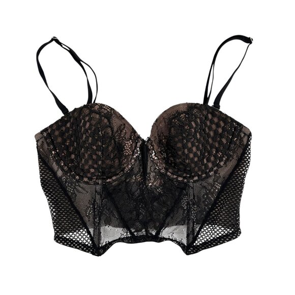 Victoria's Secret Black Floral Lace Corset Bustier Top Bra Vamp Witchy Goth 32C - Picture 8 of 15